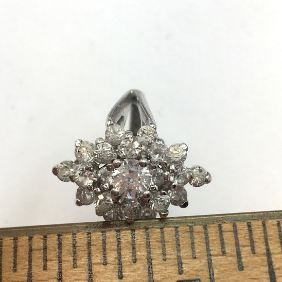 Stunning Round & Baguette Clear Cz 925 Silver Ring 7. Vtg cocktail cz gems ring. - Picture 4 of 4